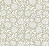 Introducing Chatsworth Garden Floral Trail Wallpaper by York Wallcoverings, featuring a seamless pattern of white outlined flowers and leaves on a light beige background that creates an elegant, repetitive botanical design.