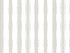 Tilford Awning Stripe Wallpaper by York Wallcoverings features a repetitive and symmetrical pattern of vertical stripes, alternating wide light gray bands with narrower white stripes. Within the white stripes, small circular motifs are evenly arranged in uniform rows.