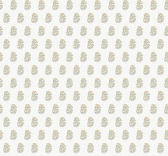 The Sylvie Floral Wallpaper by York Wallcoverings features a repeating grid of small, ornate floral bouquets in soft yellow and gray hues set against a light beige background.