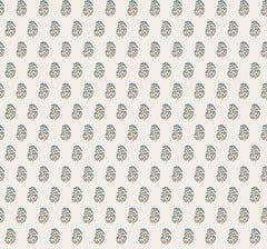 The Sylvie Floral Wallpaper by York Wallcoverings features blue and beige floral motifs in a repeating grid pattern set against a light cream background.