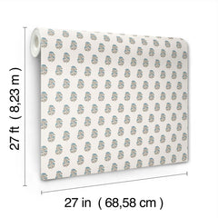 The image features the Sylvie Floral Wallpaper by York Wallcoverings, displaying a small floral pattern. The roll measures 27 feet (8.23 m) in length and 27 inches (68.58 cm) in width.