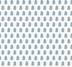 Sylvie Floral Wallpaper by York Wallcoverings features a uniform and symmetrical design of small blue floral motifs, evenly spaced across a crisp white background, creating a classic and decorative look ideal for wallpaper or fabric.