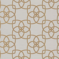 The Serendipity Wallpaper by York Wallcoverings features a symmetrical and repetitive pattern of interlocking tan geometric shapes forming a floral motif on a crisp white background, offering a modern and elegant look.