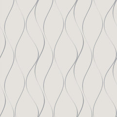 The Wavy Stripe Wallpaper by York Wallcoverings features a white background adorned with thin, wavy gray vertical lines arranged in a repeating, symmetrical pattern for an abstract and flowing design.