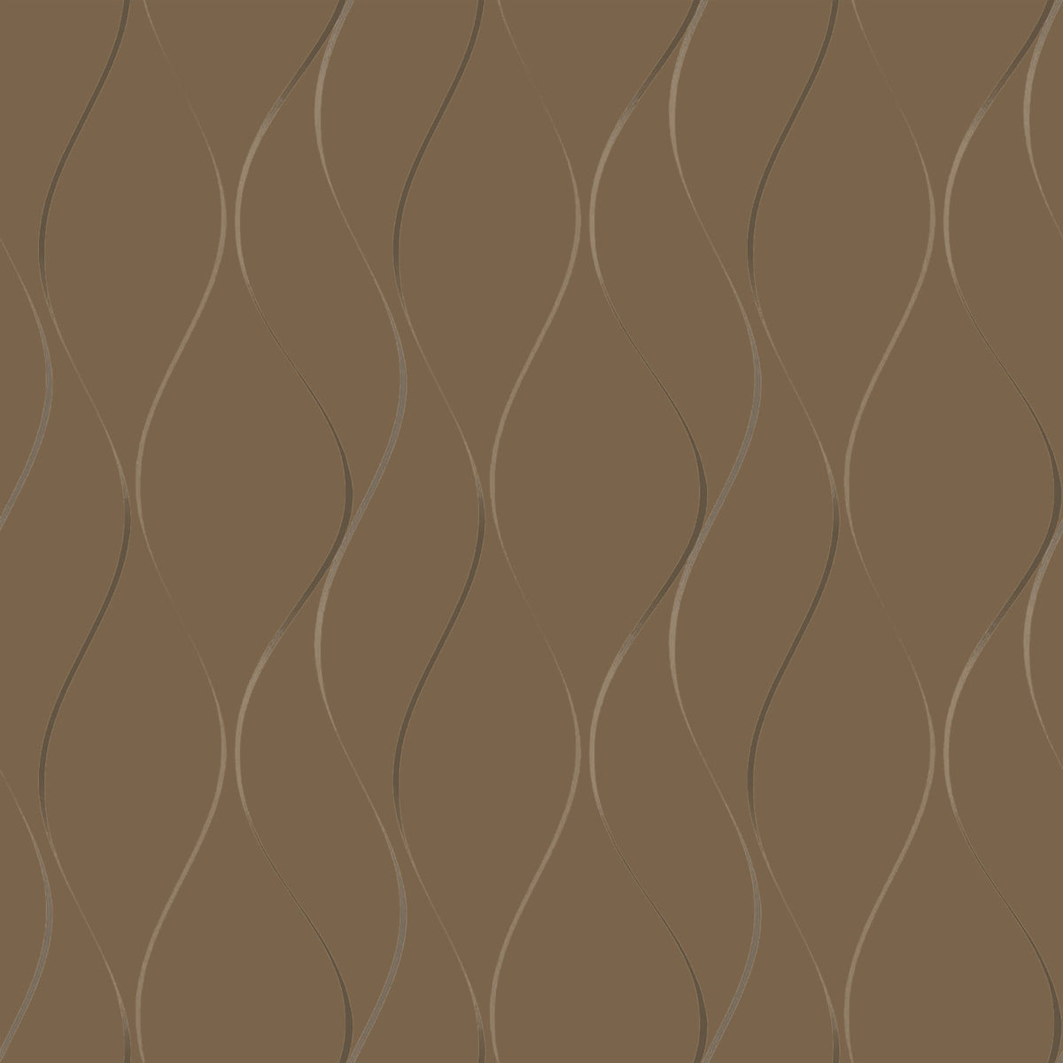 Introducing the Wavy Stripe Wallpaper by York Wallcoverings: a seamless brown backdrop featuring wavy, vertical stripes in dark and light tones. This repeating abstract pattern creates a three-dimensional effect with its flowing, organic design.